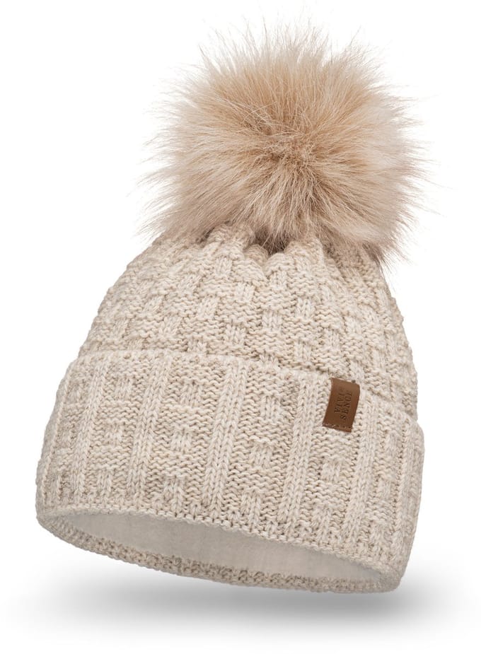 Vivisence - Wintermuts - One size - Beige - Gebreide muts met pompon - Warme muts