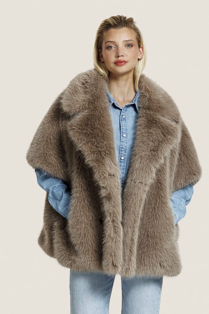 ALTER EGO Elin Jacket Taupe Größe: S | Kunstfell-Jacken Outlet | Damen | Schwarz