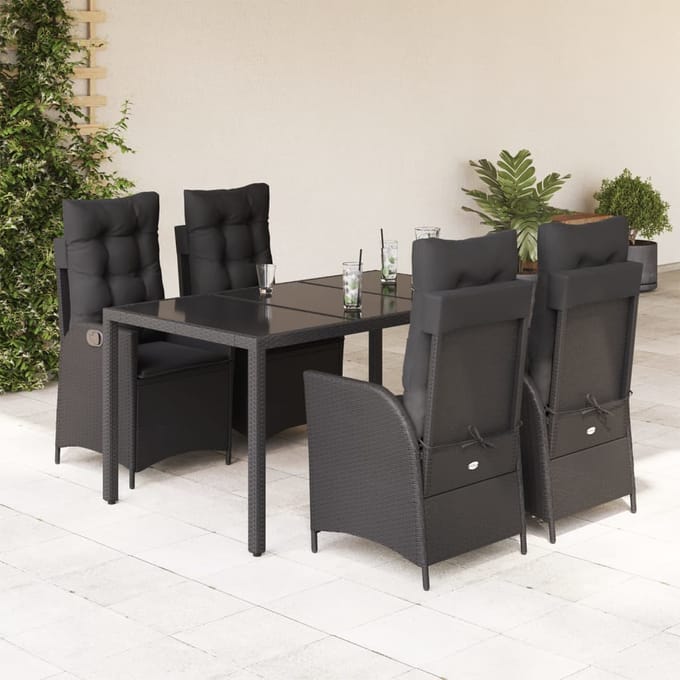 vidaXL - 5-delige - Tuinset - met - kussens - poly - rattan - zwart