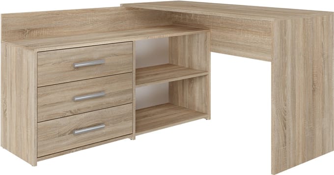 Hoekbureau licht eiken met ladekast