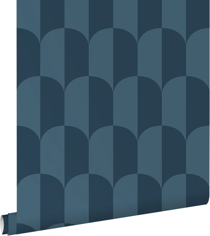 ESTAhome behang art deco bogen vergrijsd donker blauw - 53 cm x 10.05 m - 139990