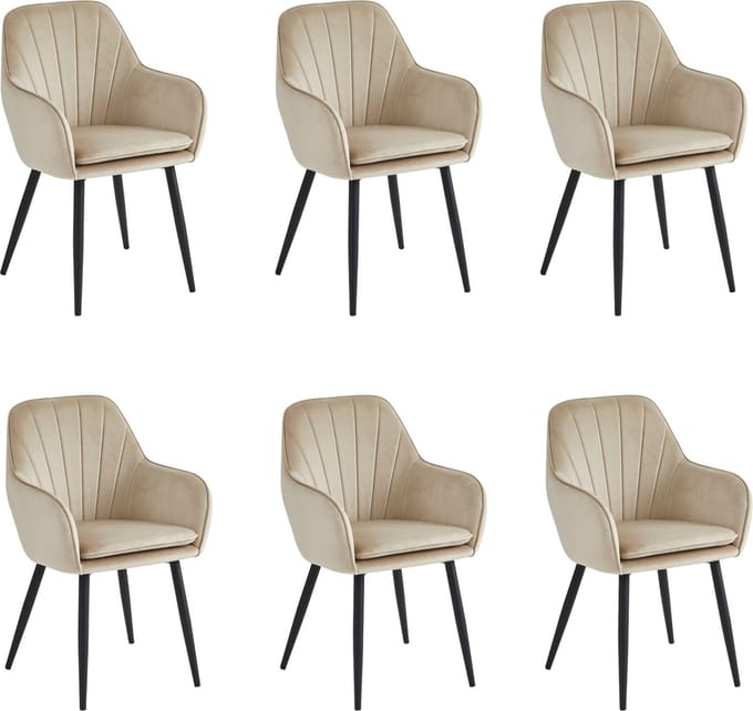 Colenis® - Melissa Eetkamerstoel - Set Van 6 - Beige - Fluweel - Velvet - Industrieel - Met armleuning