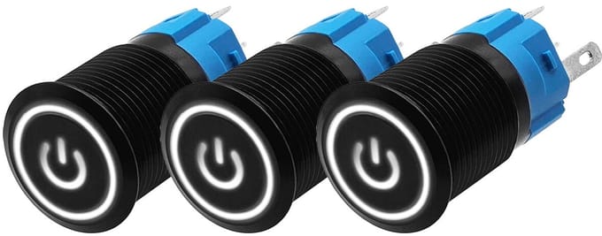 ProRide Drukschakelaar ON-OFF 12V/24V - 16mm Metaal - Waterdicht - LED Ring Wit - 3 stuks