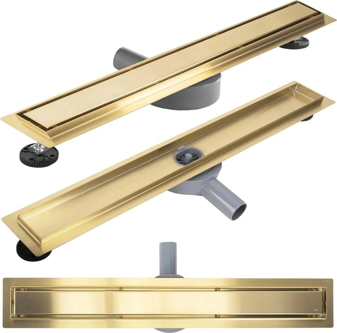 Rea Neox Pro - Lineaire afvoer - douchegoot - Geborsteld Goud - 90 cm