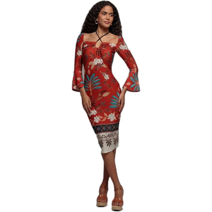 Midi jurk met print met strik op de rug dames Goddiva