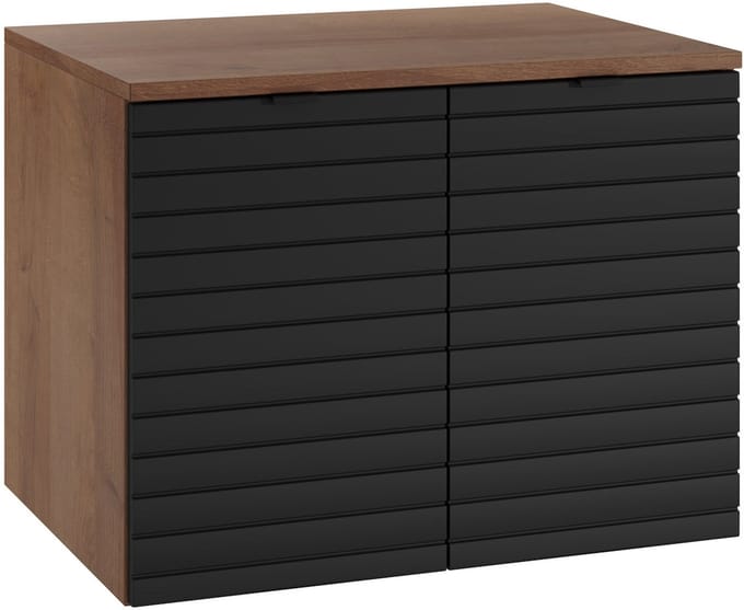 Badplaats Wastafel Onderkast Dover 60 x 44 x 46 cm - Eiken met Zwart – Hangend Wastafelmeubel