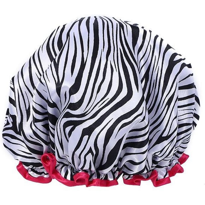 1 bonnet de douche imperméable à imprimé léopard, double couche élastique, couverture de cheveux, bonnet de douche réutilisable à points ondulés, fournitures de salle de bain gray