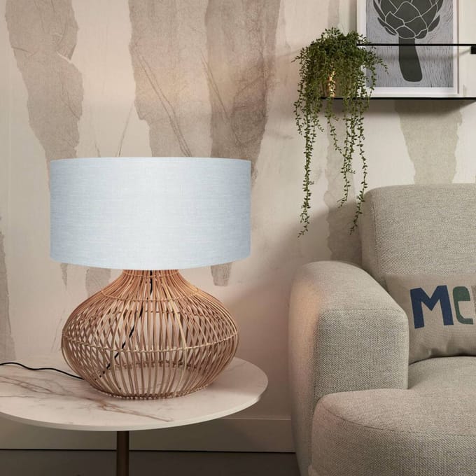GOOD&MOJO Tafellamp Kalahari - Lichtgrijs/Rotan - Ø47cm - Modern