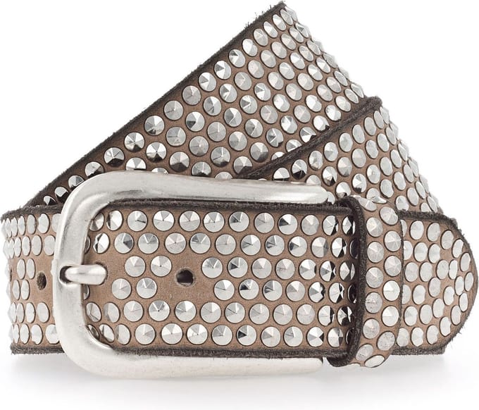 b.belt Leren riem Zoe Silver Stud Belt W105 Camel Lichtbruin