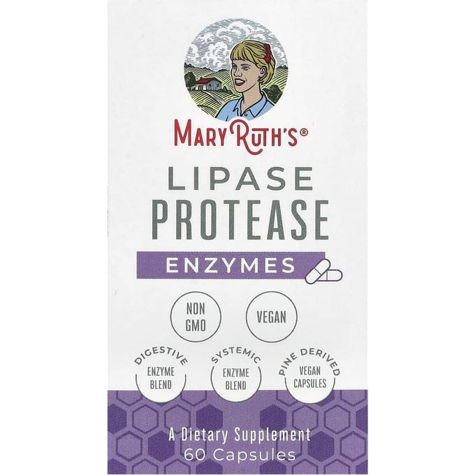 Enzyme protéase lipase de MaryRuth, 60 gélules