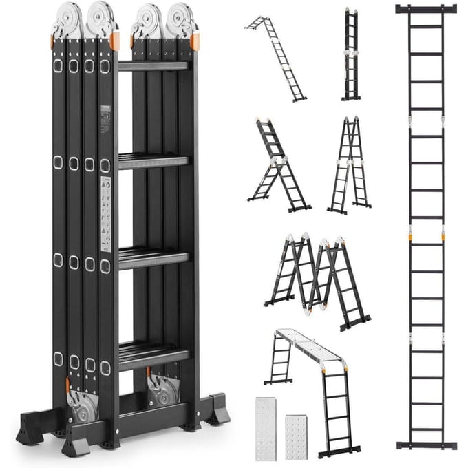 Échelle Pliante Polyvalente 7-en-1 4 Marches 4,7m avec Planche d'Échafaudage