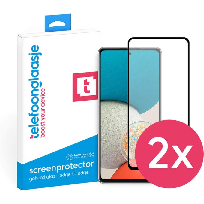 DuoPack: Samsung Galaxy A53 screenprotector gehard glas Edge to Edge