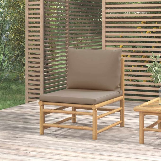 vidaXL - Tuinmiddenbank - met - kussens - bamboe - taupe