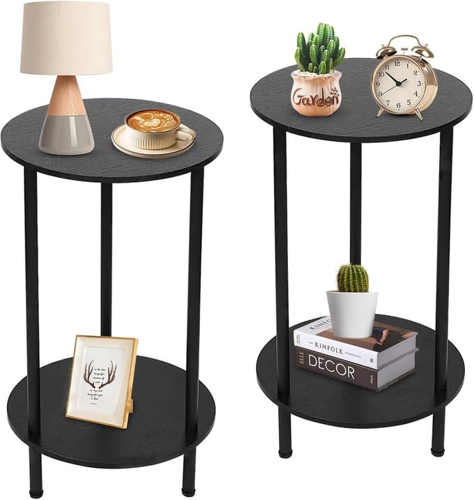 Set van 2 ronde bijzettafels zwart - 2 lagen