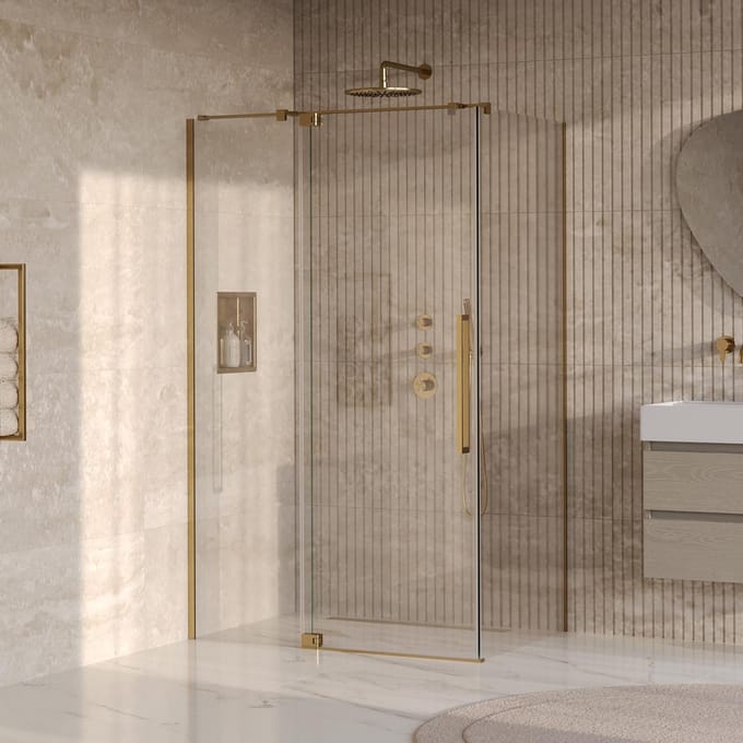Brauer Stellar - Douchecabine met Draaideur - Helder Glas - 120x100x200 cm - Omkeerbaar - incl. Glascoating - PVD Goud Geborsteld