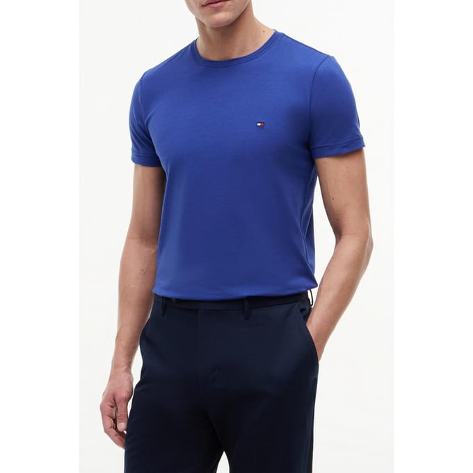 Tommy Hilfiger Stretch Slim Fit Tee Pigment Blue Größe: M | Basic T-Shirts Outlet | Herren | Blau