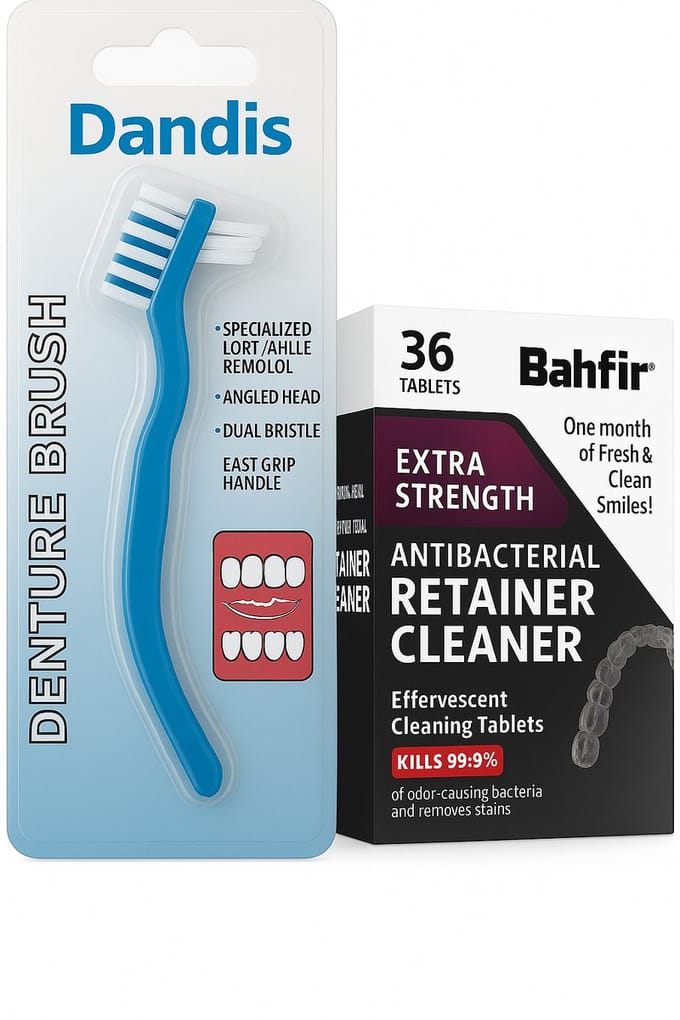 Kunstgebitborstel + 36 Reinigingstabletten - Voor Kunstgebit, Prothese, Beugel, Retainer & Aligner - Frisse Mint