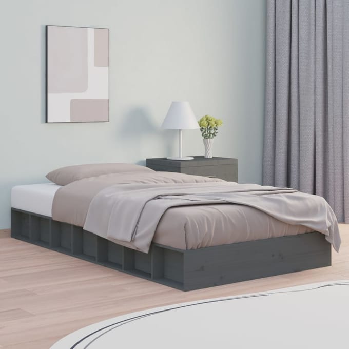 vidaXL - Bedframe - massief - hout - grijs - 75x190 - cm