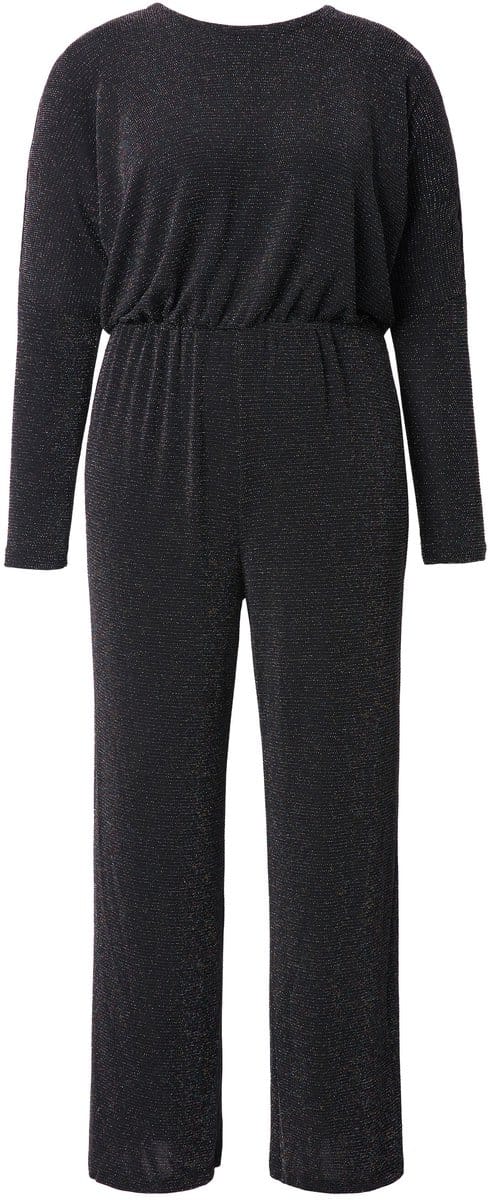 Studio Untold - Dames - Jumpsuit oversized glittereffect wijde pijpen - Zwart - Maat 46+