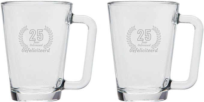 Gegraveerde set Theeglazen 26cl Gefeliciteerd 25 jaar getrouwd