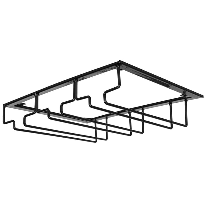 Wine Glass Rack Under Cabinet Stemware Holder Storage Hanger Metal Organizer for Bar Kitchen3 Slot black