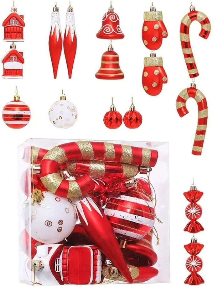 Nivard Kerstballen - Kerstversiering - Plastic - Kerstballenset - Rood - 16 stuks