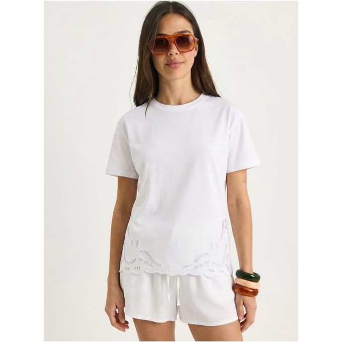 Geborduurd T-shirt met ronde hals