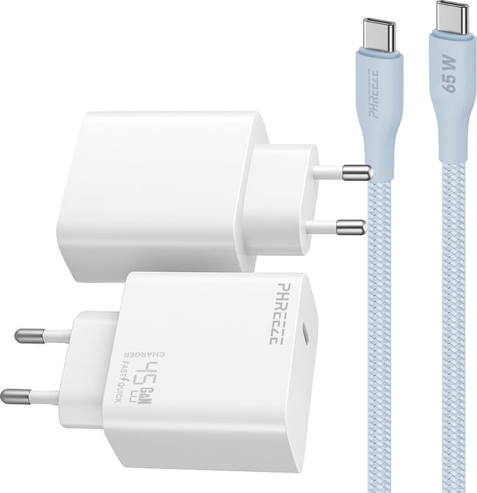 Phreeze usb C snellader 45 W met usb C naar usb C kabel 2 meter - Power Delivery - oplader A56 Tab S9 en Laptop