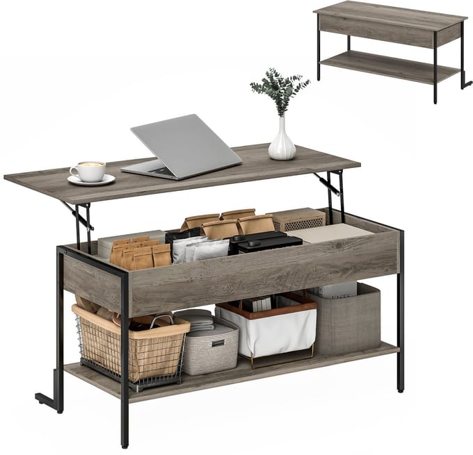 HOMCOM-Salontafel-95x40x59cm-Spaanplaat-Grijs