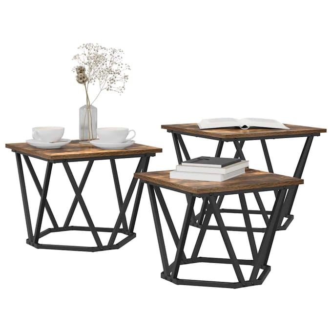vidaXL - Salontafel - 3 - st - Rook - Eiken - 50 - x - 50 - x - 40 - cm