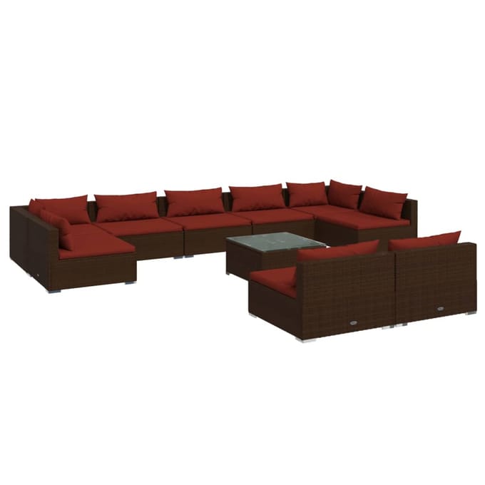vidaXL - 10-delige - Loungeset - met - kussens - poly - rattan - bruin