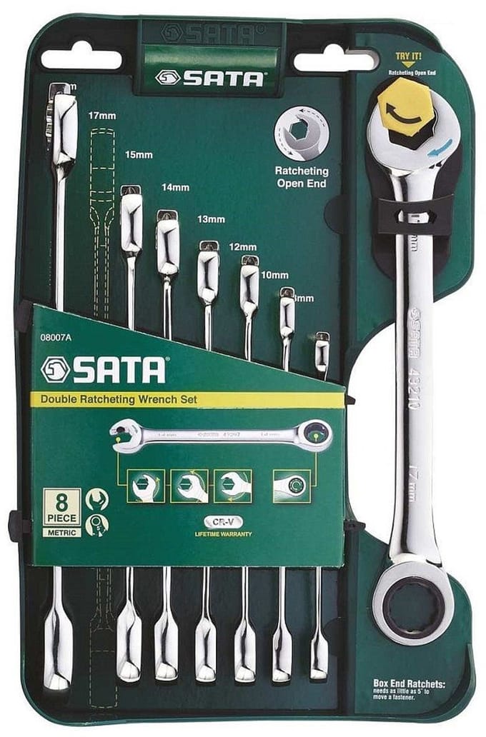 Sata ST08007ASJ - Sleutelset met Ratelsleutel - 8 Stuks - Dubbele Ratel - Chrome Vanadium