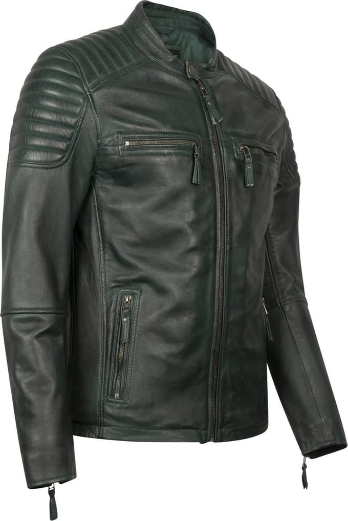 Harrisson Biker Heritage Leren Jas - Heren Jas - Groen - Maat S