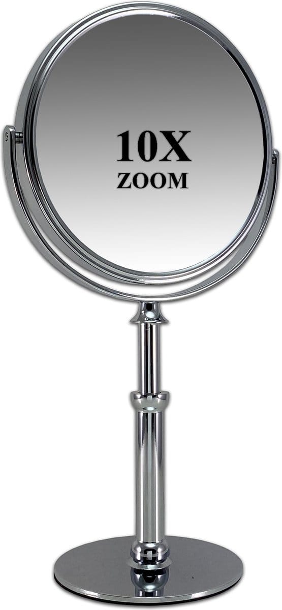 Metalen hand stand make up spiegel 10x vergroting - Ø15cm