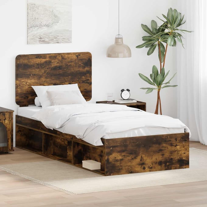 vidaXL - Bedframe - Rook - Eiken - 90 - x - 200 - cm - Massief - grenenhout