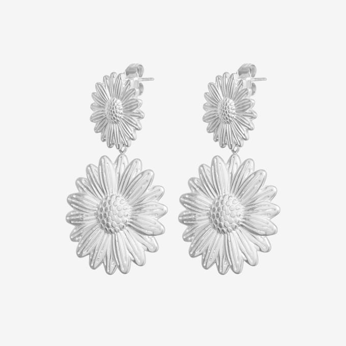 Essenza Large Flower Earrings Silver