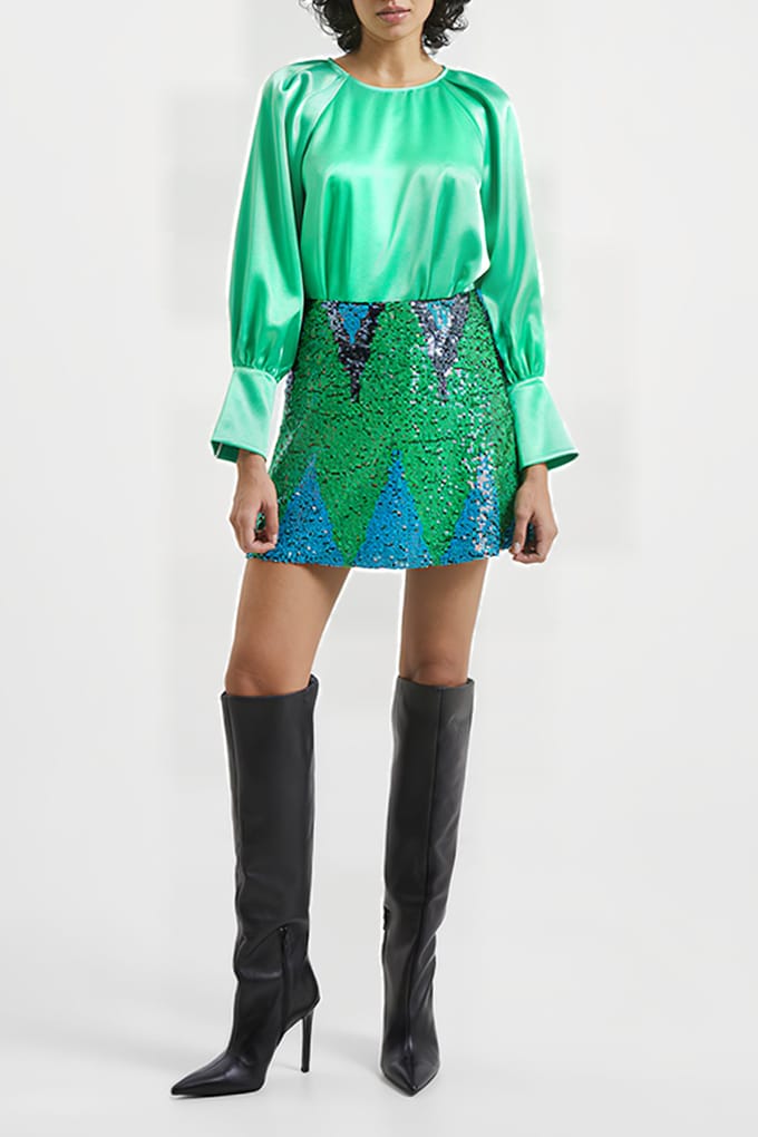 French Connection Adora Satin Top Green Mineral Größe: 6 | Blusen Outlet | Damen | Grün