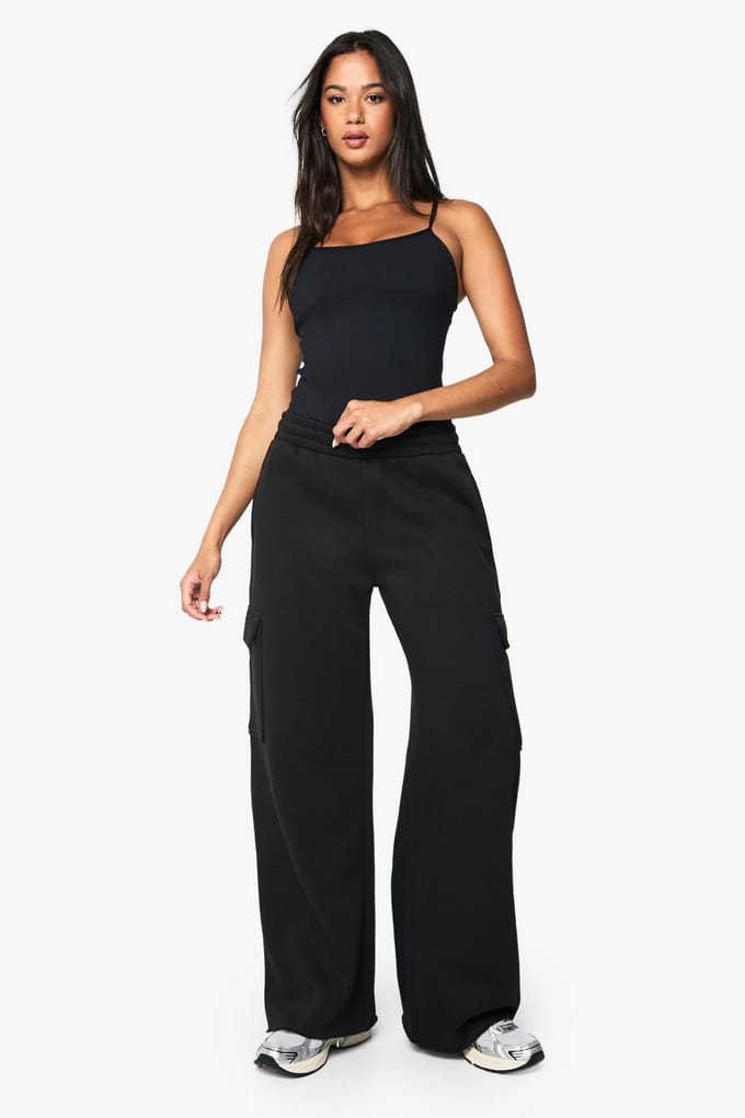 boohoo Dames Cargo Jogger met wijde pijpen | Zwart | Maat: Medium
