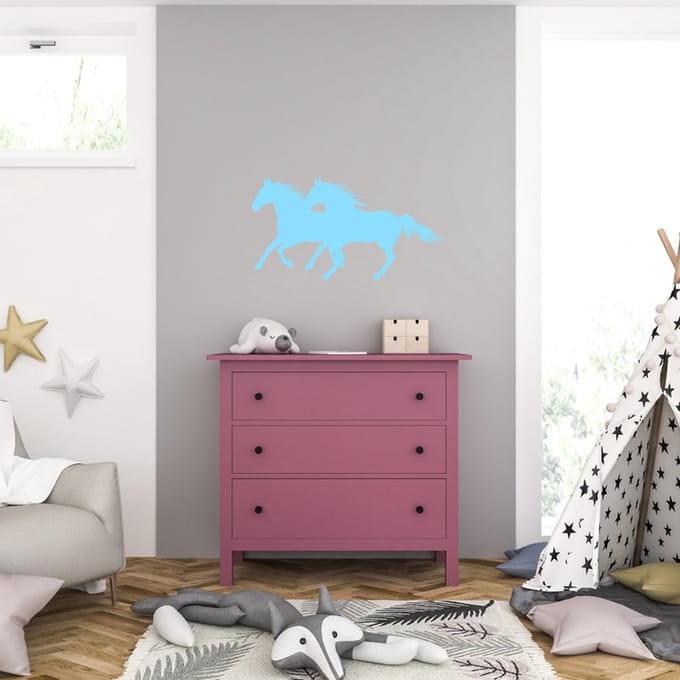 Muursticker - Paarden - 40,6 x 77 - Licht Blauw