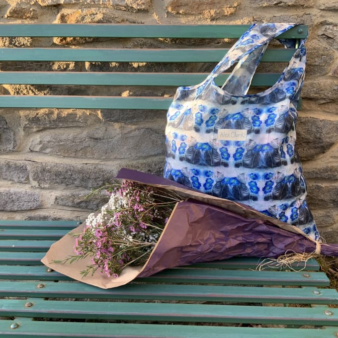 Alex Clark Herbruikbare Tas Kat & Bloemen ~ Cat & Cornflowers