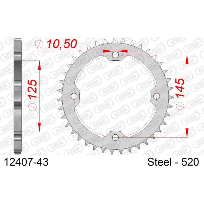 Stalen tandwiel Afam 520 43 dents