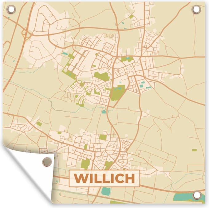 Tuindoek Vintage - Kaart - Willich - Stadskaart - Plattegrond - 100x100 cm