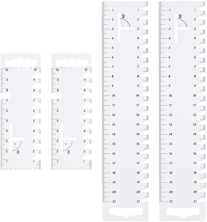 Naaiset Linialen - Meetgereedschap Patchwork - Precisie Naaien - Set van Vier - 10cm en 21cm - Wit