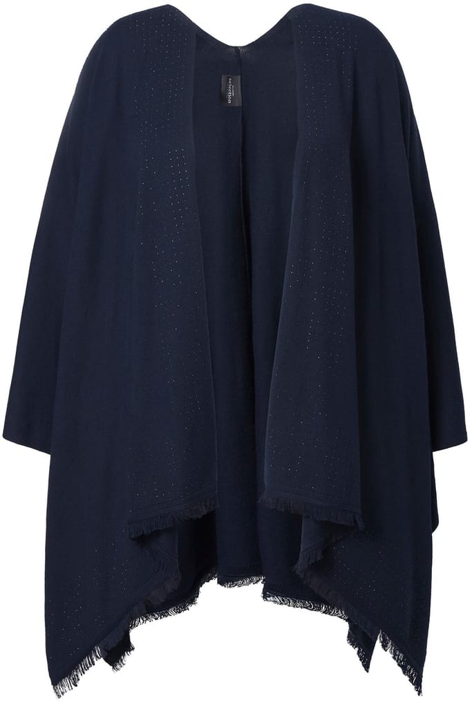 Ulla Popken - Dames - Gebreide poncho oversized siersteentjes open model - Donkermarine - Maat 2+