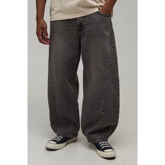 Gewassen Overdye Barrel Leg Jeans | Taupe | Size 30R
