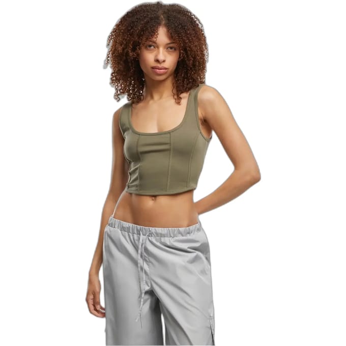 Urban Classics - Jersey corsage Mouwloze top - M - Olijfgroen