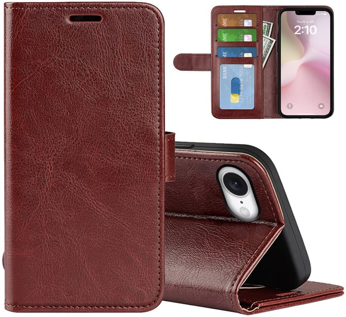 MobyDefend Hoesje - Geschikt voor iPhone 16e / iPhone 17e - Wallet Book Case (Sluiting Achterkant) - Bruin