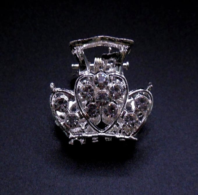 Haarklem metaal klein zilver kroontje met strass