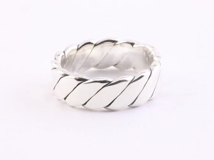 Zilveren ring met schuine ribbels - maat 19.5