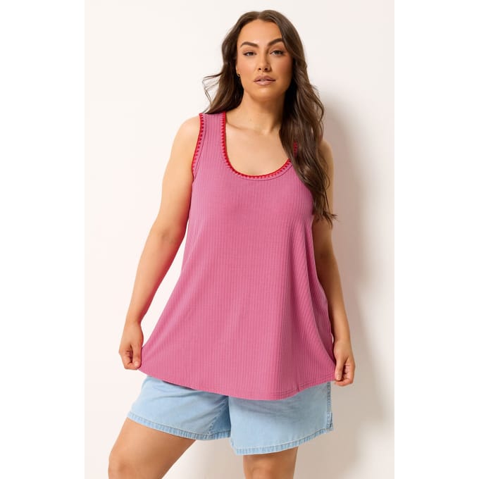 Yours Felroze Contrast Gestikt Geribd Vest Top Size 44